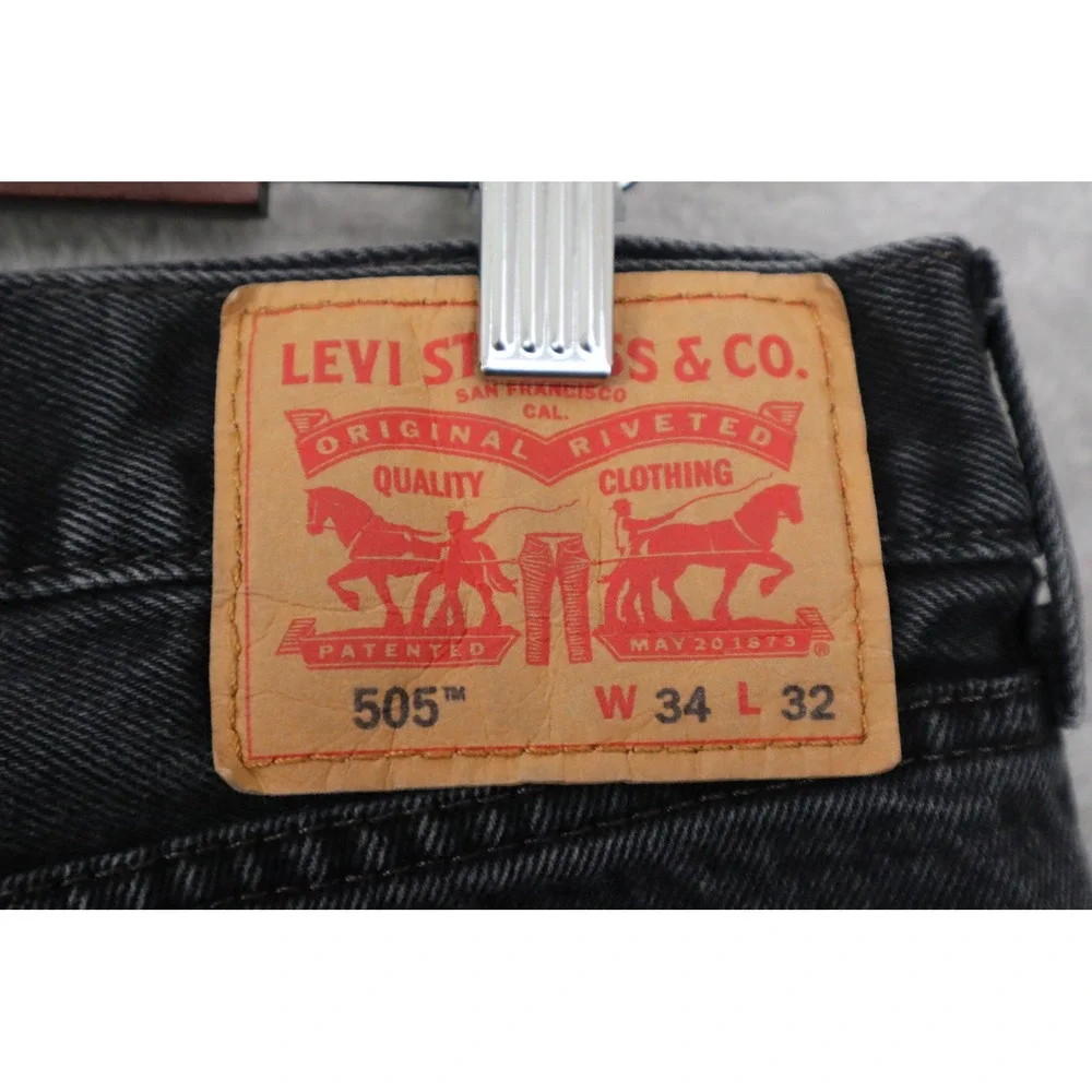 Levis 505 Regular Fit Jeans Mens 34x32 Faded Black Straight Leg Denim 1143